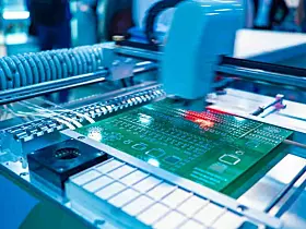 Platz 5: Elektrotechnik; Auf die Elektroindustrie entfallen 5,6 Prozent der deutschen Werkzeugmaschinenproduktion. Hier werden die Maschinen beispielsweise genutzt, um Gehäuse herzustellen oder Platinenschichten für Leiterplatten zu schneiden und zu bohren.