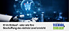 Roboterhand vor einer skizzierten digitalen Einkaufsplattform mit Einkaufswagen-Icon und blauen Netzwerkgrafiken. Im Hintergrund eine skizzierte Skyline einer fiktiven Stadt, alles in Blautönen gehalten.