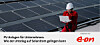 Header für Whitepaper 'PV-Anlagen für Unternehmen: Wie der Umstieg auf Solarstrom gelingen kann' - Techniker mit Laptop auf einem Dach mit Solarmodulen, E.ON-Logo im Bild.